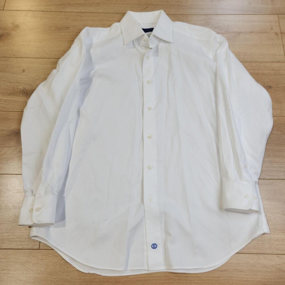 David Donahue Shirt Mens Large White Solid Dress Cotton Long Sleeve Button Up